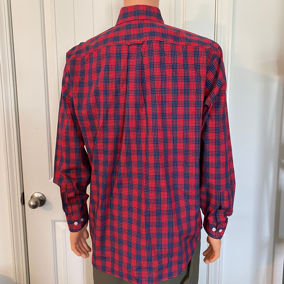 Nautica Wrinkle Resistant Long Sleeve Shirt LARGE Red & Blue Check Button Down - Picture 4 of 8